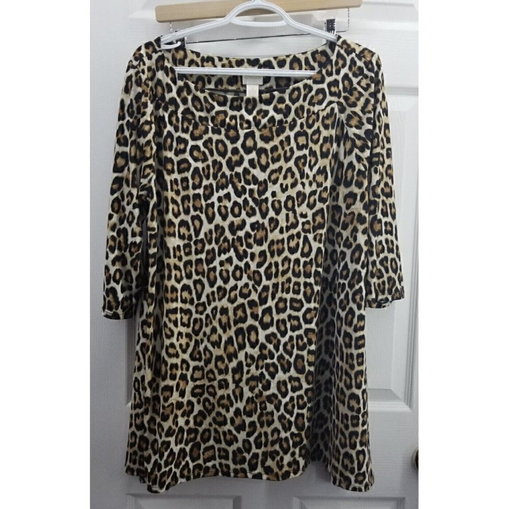 Chicos Animal Print Tunic Top 3/4 Sleeve. Size 2